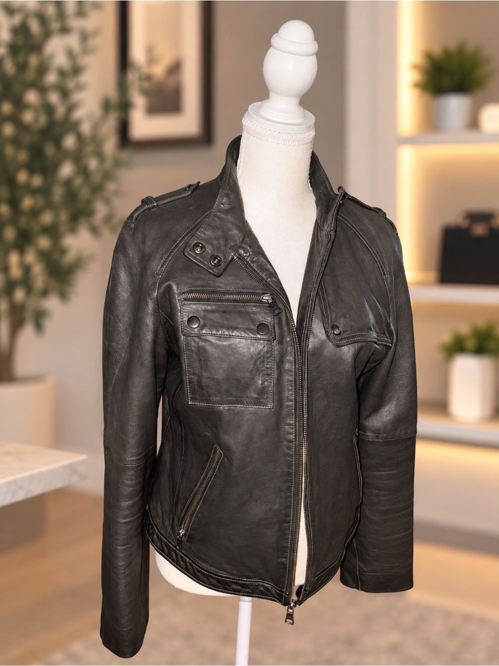 Banana Republic Dark Espresso Brown Leather Moto Jacket